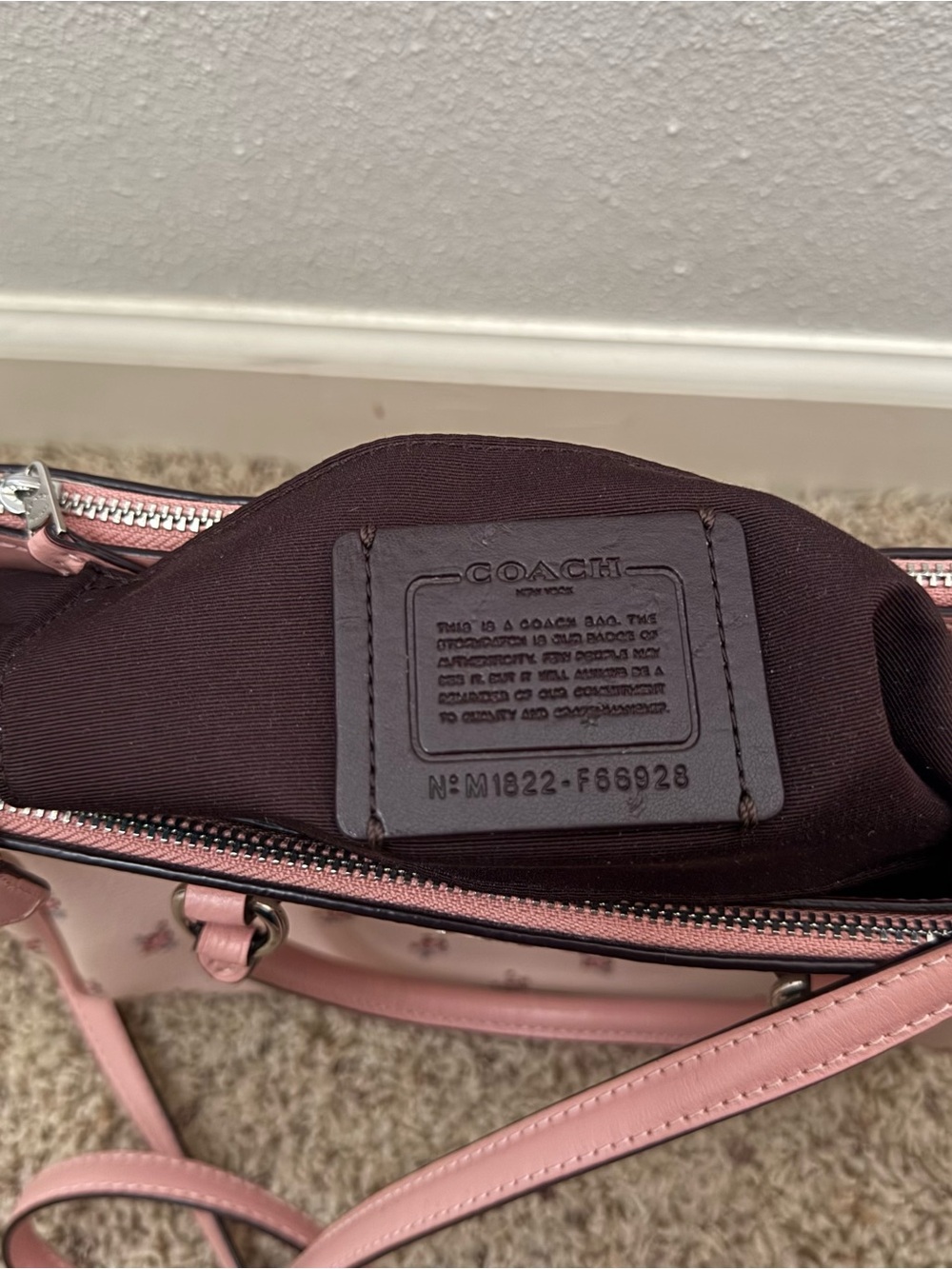 Coach Pink Floral Mini Surrey Carryall with Top Handles and crossbody strap - Picture 8 of 10